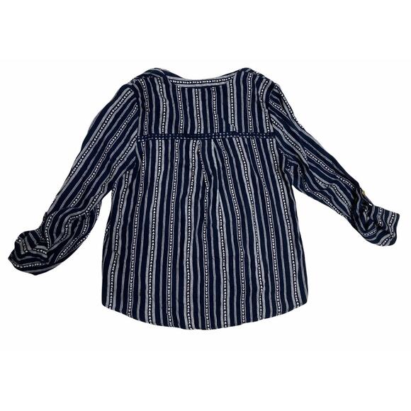 Sweet Wanderer Blue V Neck Roll Tab Sleeves Blouse Size M Medium - Picture 4 of 5